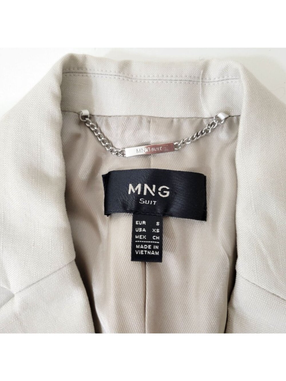 MNG Suit Beige Double Breasted Blazer Women's XS Cotton Linen Blend - Picture 2 of 5